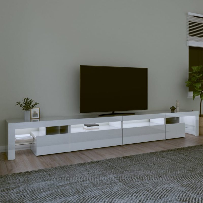 TV ormarić s LED svjetlima visoki sjaj bijeli 290x36